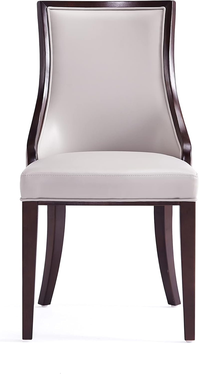Manhattan Comfort Grand Avenue Faux Leather Dining Chairs, Parsons Accent Furniture with Padded Wingback Seat and Solid Beech Wood Frame, Set of 4, Light Grey