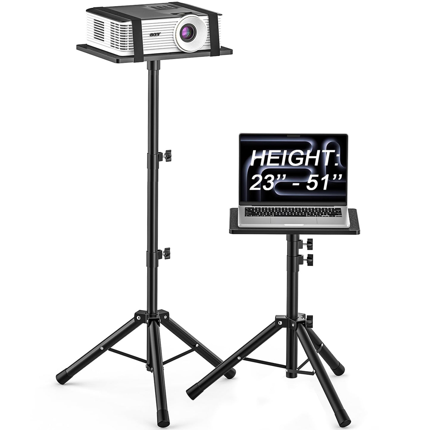 GLEAM Projector Stand Tripod from 23 to 51, Laptop Tripod Stand with Elastic Band, Height Adjustable for Office, Home, Stage, St