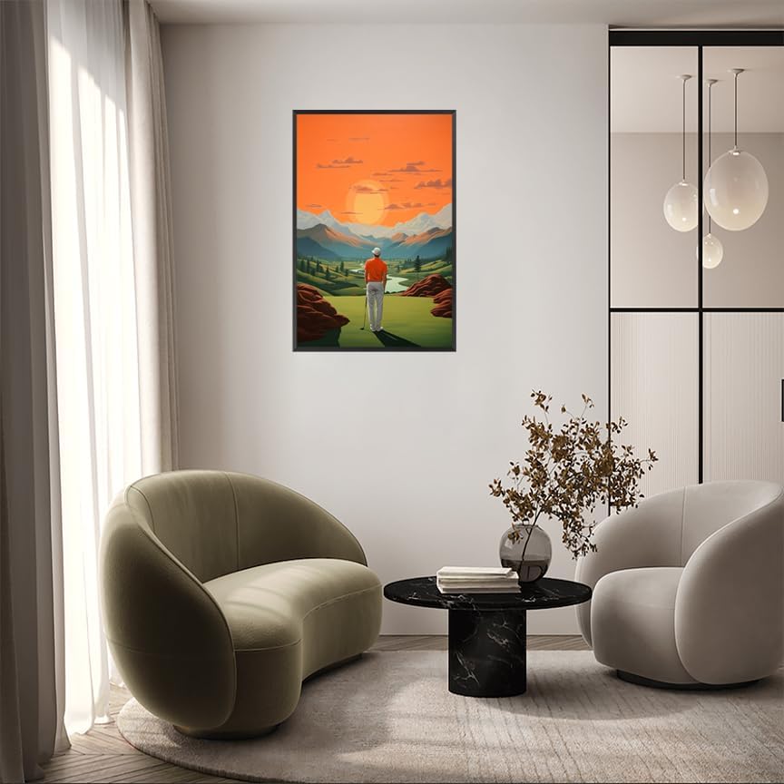 Trendy Golf Course Poster Golf Theme Canvas Wall Art Aesthetic Sunset Sports Landscape Pictures Prints Painting For Living Room Bedroom Office Wall Decor 12x16in Unframed