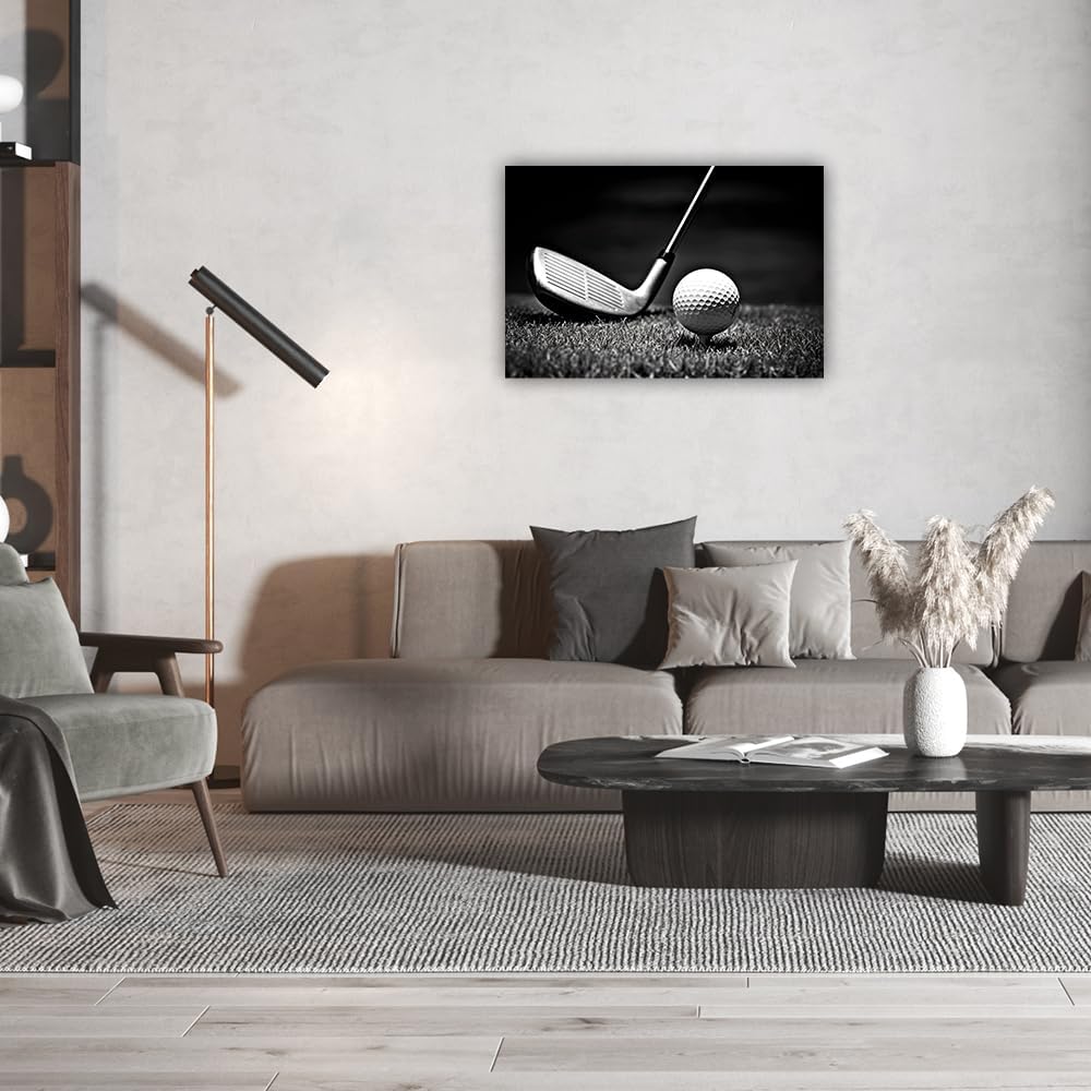 LURENCZH Golf Canvas Wall Art Black and White Golf Picture Prints Ball Sport Paintings for Golf Course Fitness Room Office Decor Framed(Golf-2,12.00" x 18.00")