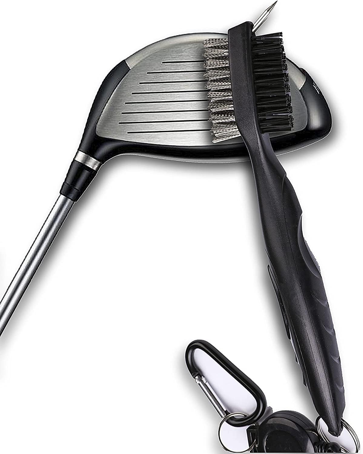Golf Towels, Microfiber Waffle Pattern Tri-fold Golf Towel - Brush Tool Kit with Club Groove Cleaner, with Clip Men Women Golf Gifts (Navy Blue Towel+Black Brush)