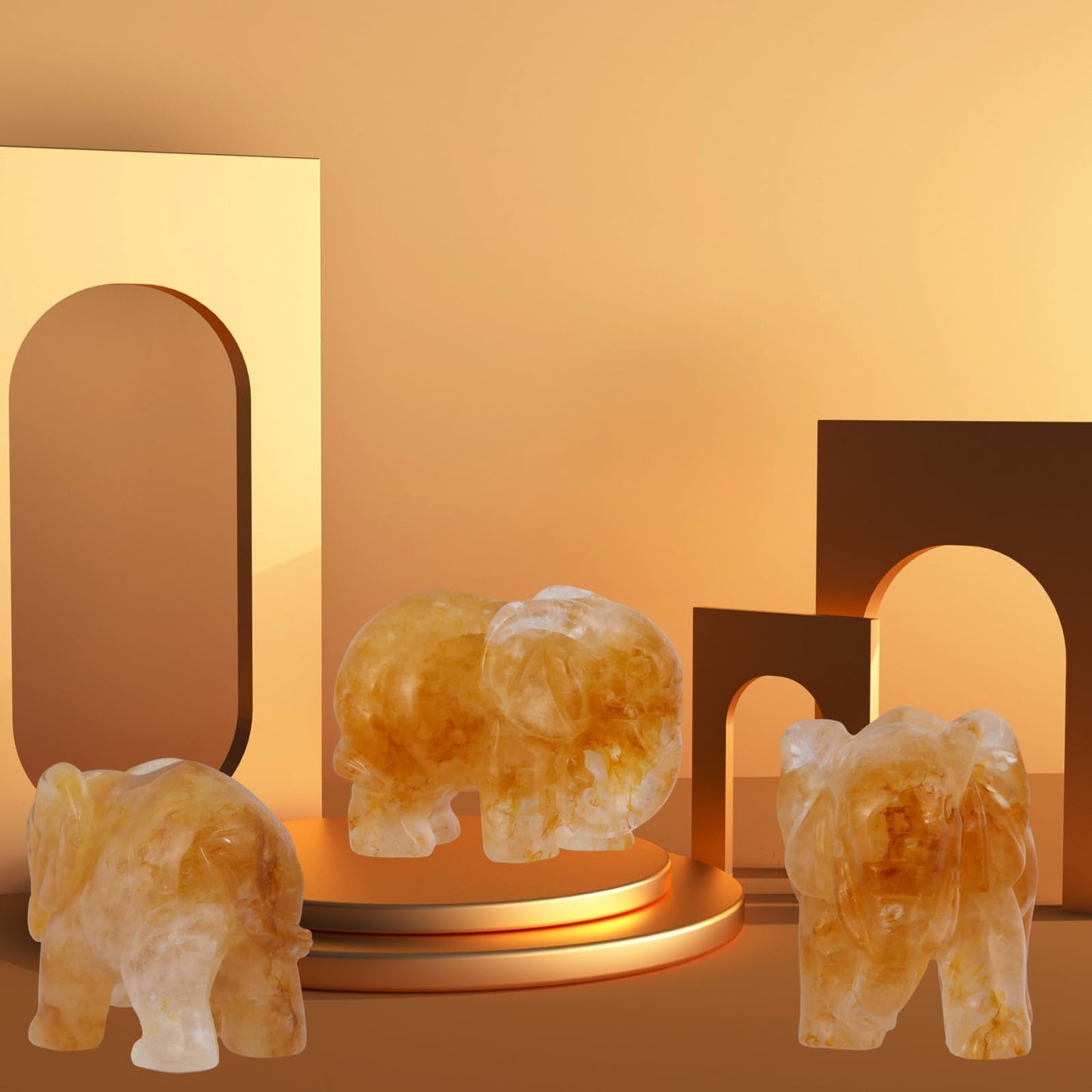 SMQ Citrine Crystal Elephant Figurine Gifts for Women,2'' Yellow Healing Stone Statue,Carved Lucky Animal Figurine for Desk Decor,Office Decor,Home Ornament