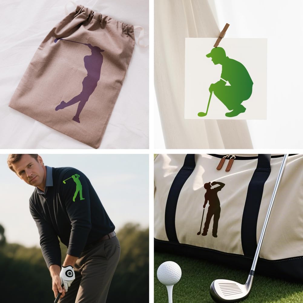 MAYJOYDIY 10 Pcs Golf Stencil Set Reusable Golfer Silhouette Stencils for Painting 5.9x5.9 Inches Sports Ball Drawing Templates with Paint Brush for Shirt Wood Wall Cards Home Gift Decoration