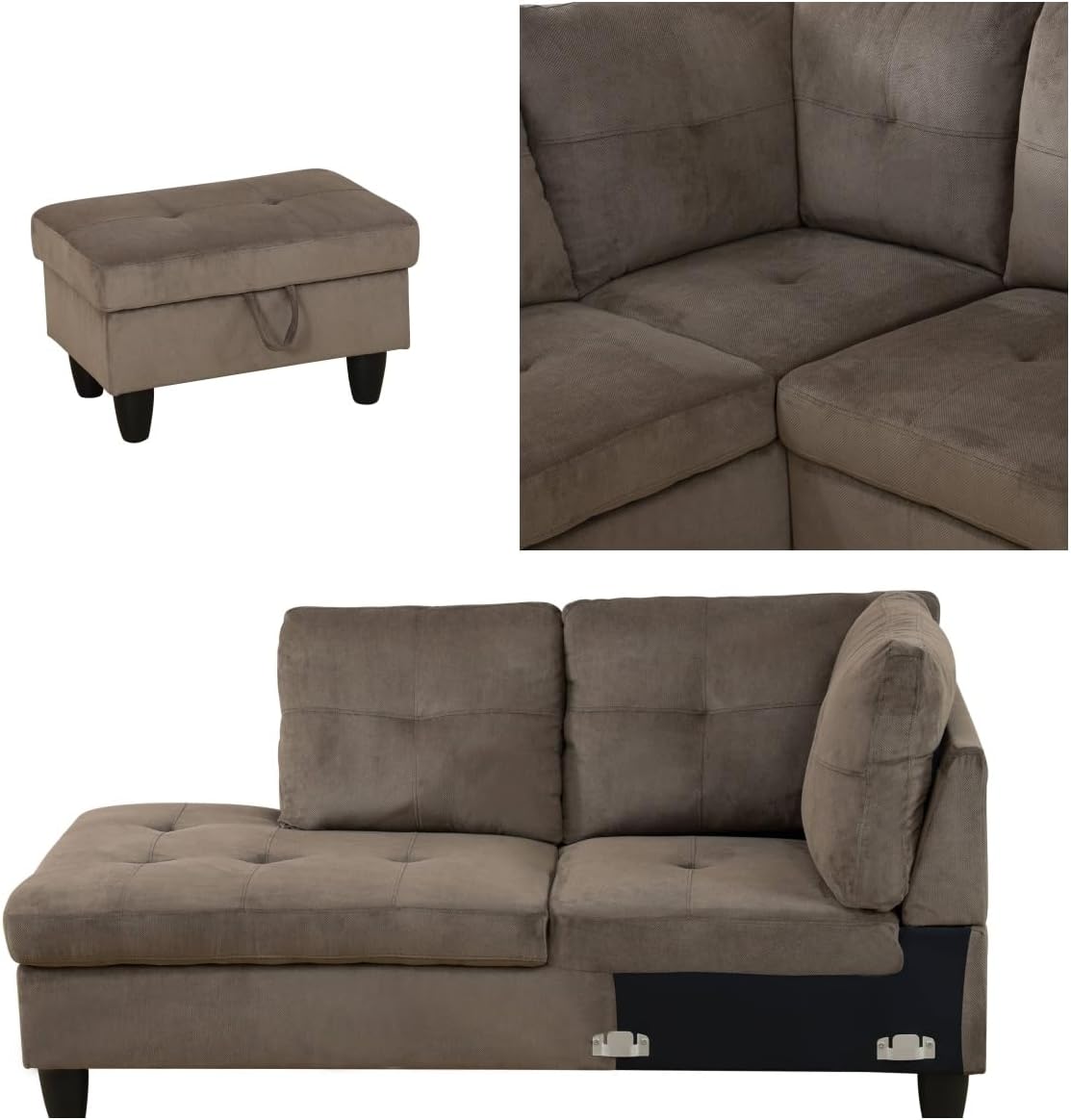 Convertible Sectional Couch, Large L Shaped Couch with Storage, Modern Modular 5-Seat Sectional Sofa with Ottomans for Living Room and Office, Brown