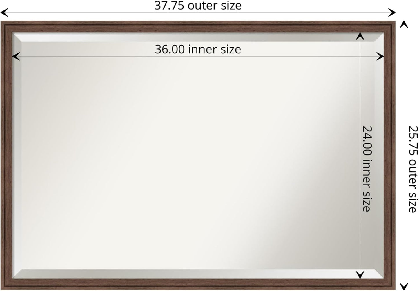 Amanti Art Brown Wall Mirror 26x38 Florence Medium Brown Rectangle Bathroom Mirror for Wall Decor Living Room, Large Casual Frame, Hangs Horizonally and Vertically, Bathroom Decor, Beveled Edge
