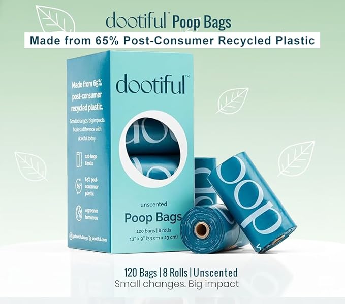 Dog Poop Bags - 120 Unscented Bag, 65% Recycled Materials, Tear Resistant Pet Bags for Poop - 8 Rolls, 100% Leak Proof - Extra Thick, Eco-Friendly Doggie Waste Bags for Hassle-Free Cleanup - Outdoor
