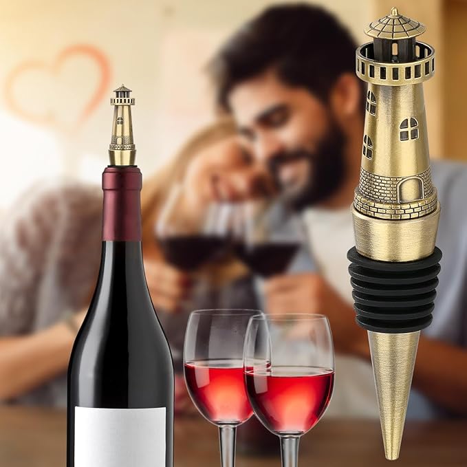 Nautical Lighthouse Wine bottle Stopper for Wine Champagne, Lighthouse Gifts Wine Gifts for Men Women Pharos Lovers, Wine Saver, Wine Accessories, Bronze