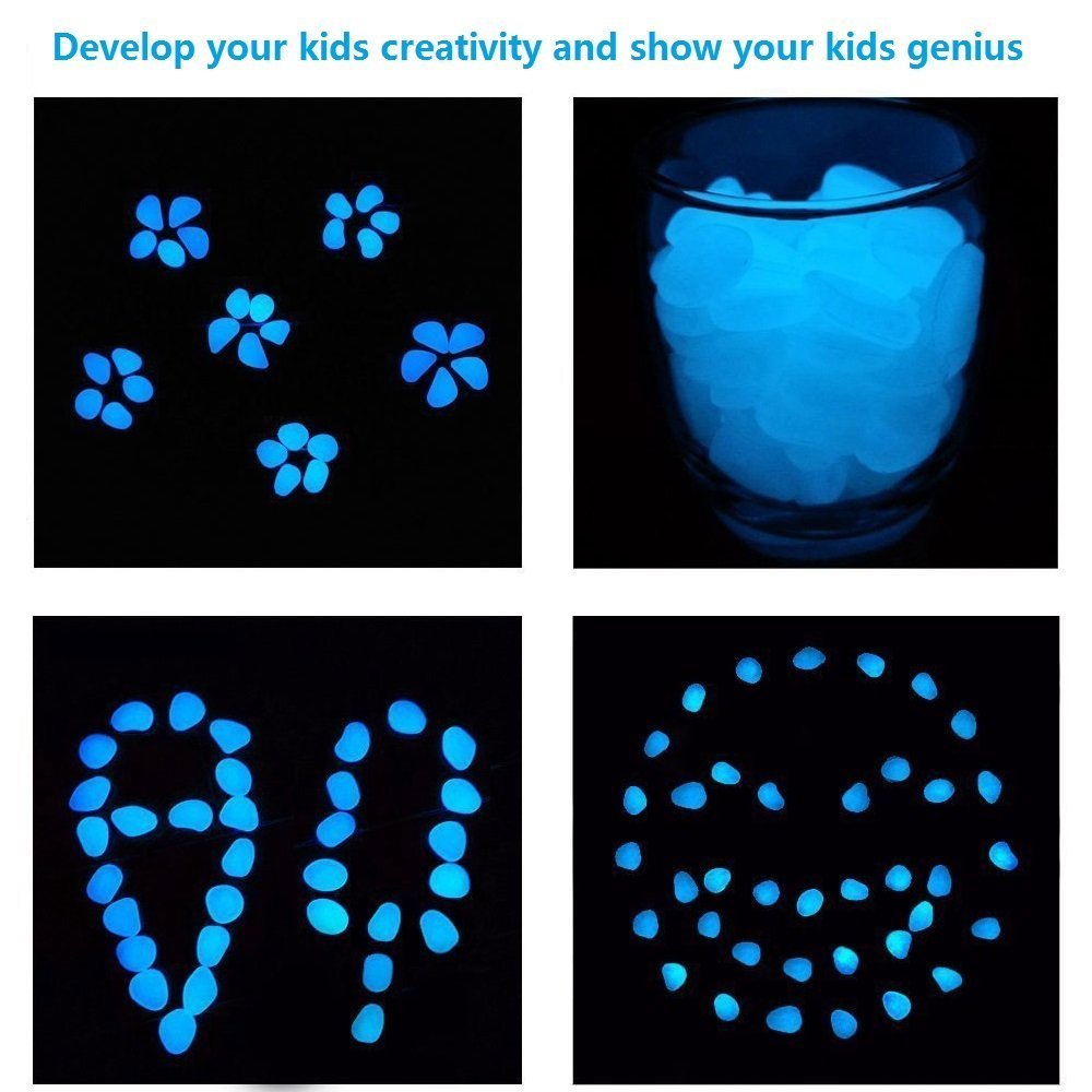 Ebliiny 2.4Lbs 550 Pcs Glow in The Dark Stones Garden Pebbles Rocks Indoor Outdoor Decor Luminous Stone for Walkways Driveway Yard Grass Fish Tank(White in Daytime, Blue in Night)