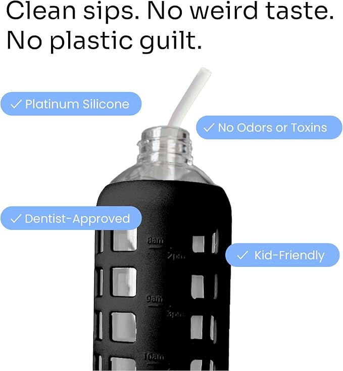 purifyou 14in Platinum Silicone Straws, Extra Long & Wide for 40oz Tumblers from Stanley, Reduce, Yeti & More, Reusable Smoothie Straws with Travel Case & 2 Cleaning Brushes (Set of 8, White)