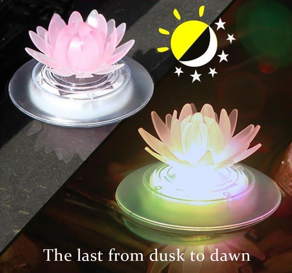 pearlstar Solar Pond Lights Waterproof LED RGB Solar Floating Lights Swimming Pool Pond Floating Night Light for Swimming Pool Spa Patio Wedding Party Christmas Decorations(4Pcs Lotus)