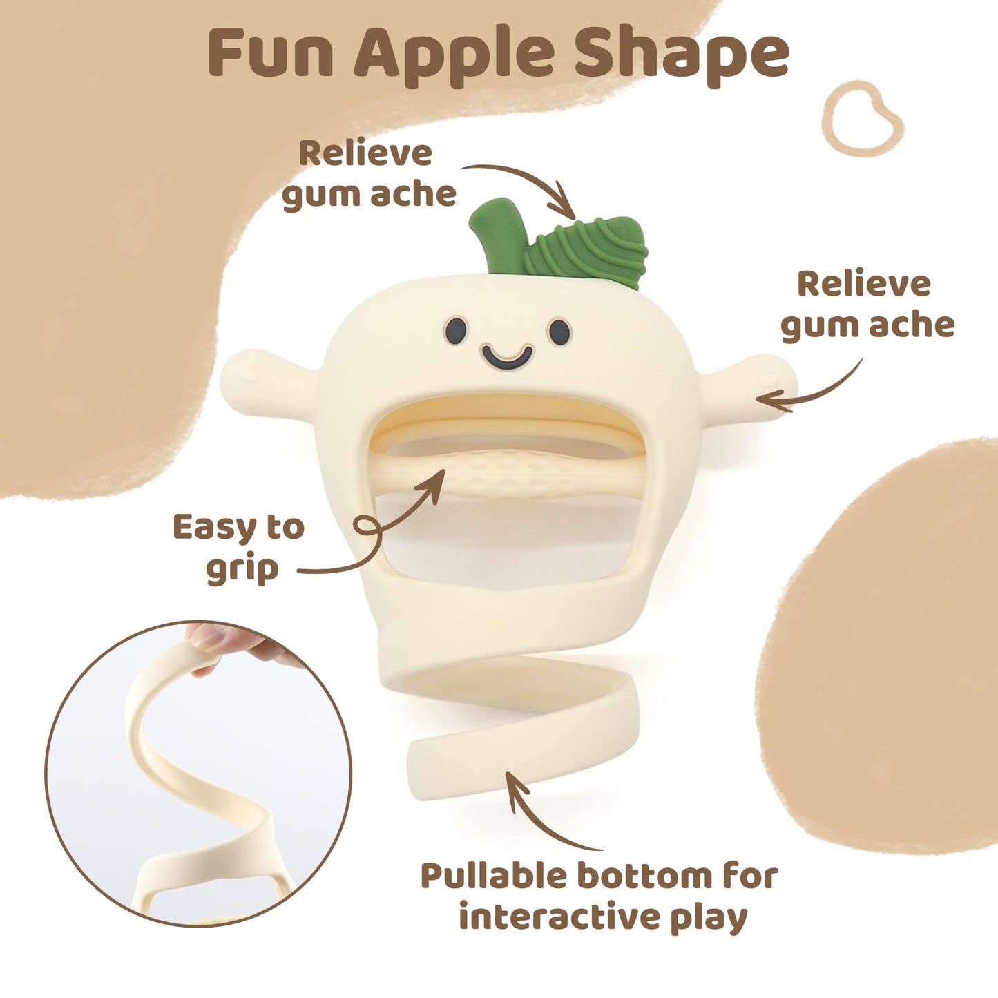Baby High Chair Suction Toys Teething Chew - Silicone Apple Teething Relief Toys Silicone Teethers Table Toys, Food Grade Silicon for 6 12 18 Months(Beige)