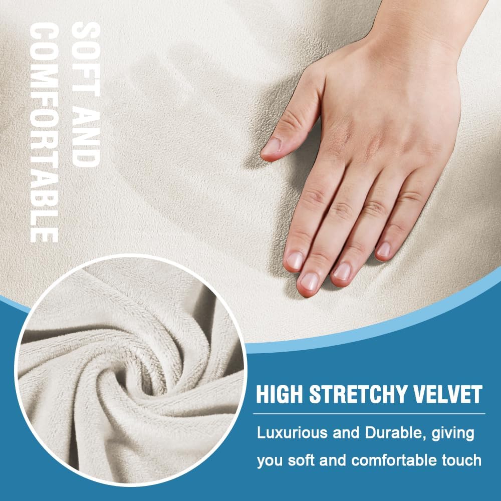 H.VERSAILTEX Sofa Cover 3 Piece T Cushion Loveseat Slipcovers Thick Velvet Couch Cover Stretch T Cushion Sofa Covers for 2 Cushion Couch with 2 Individual T Cushion Covers, Porcelain