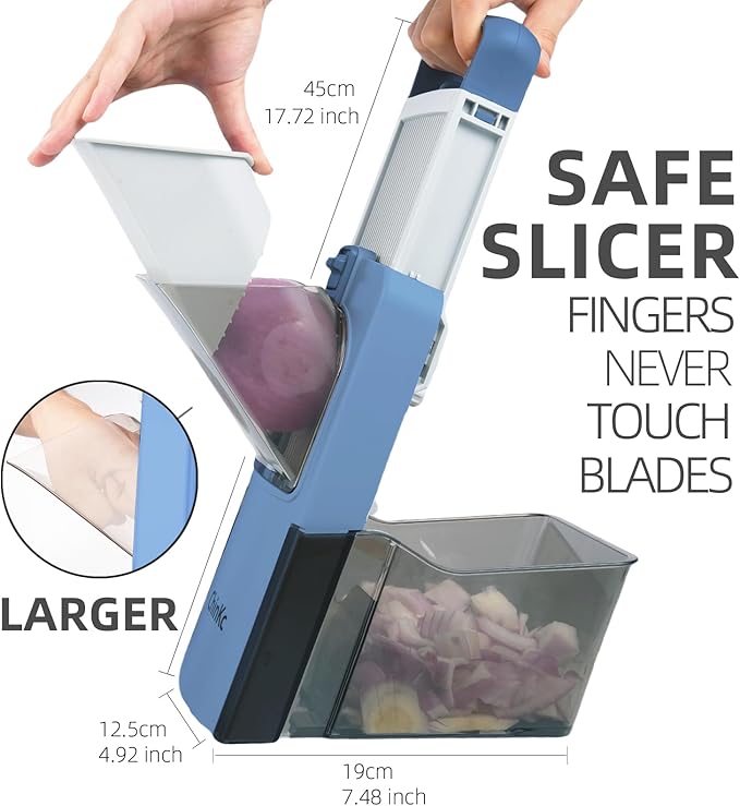 Upgrade Safe Mandoline Slicer for Kitchen,Adjustable Vegetable Food Chopper Onion Potato Fries Cutter, Veggie Salad Julienne + Dicer, with Draining basket, Kitchen Chopping Artifact, Gift