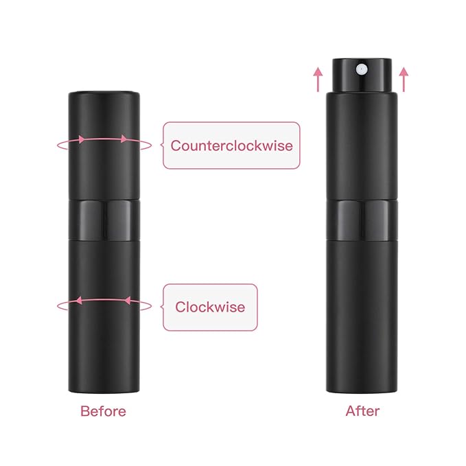 Tekson 8ml Travel Perfume Atomizer Refillable, Mini Cologne Spray Bottle Empty, Small Aftershave Portable Sprayer for Liquid Dispenser (Black)