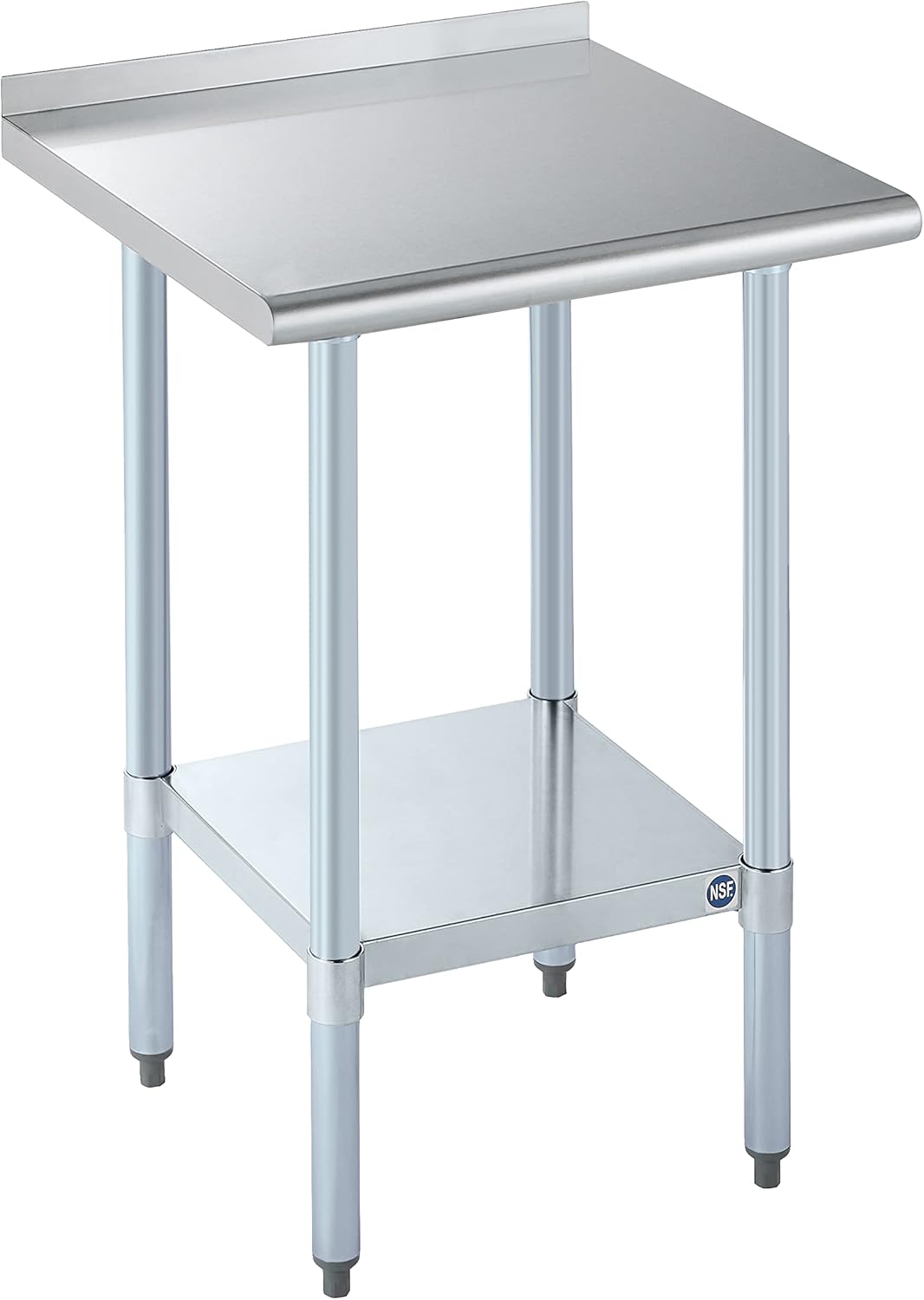 ROCKPOINT Stainless Steel Table for Prep & Work with Backsplash 24x24 Inches, NSF Metal Commercial Kitchen Heavy Duty Table with Adjustable Under Shelf and Table Foot for Restaurant, Home and Hotel