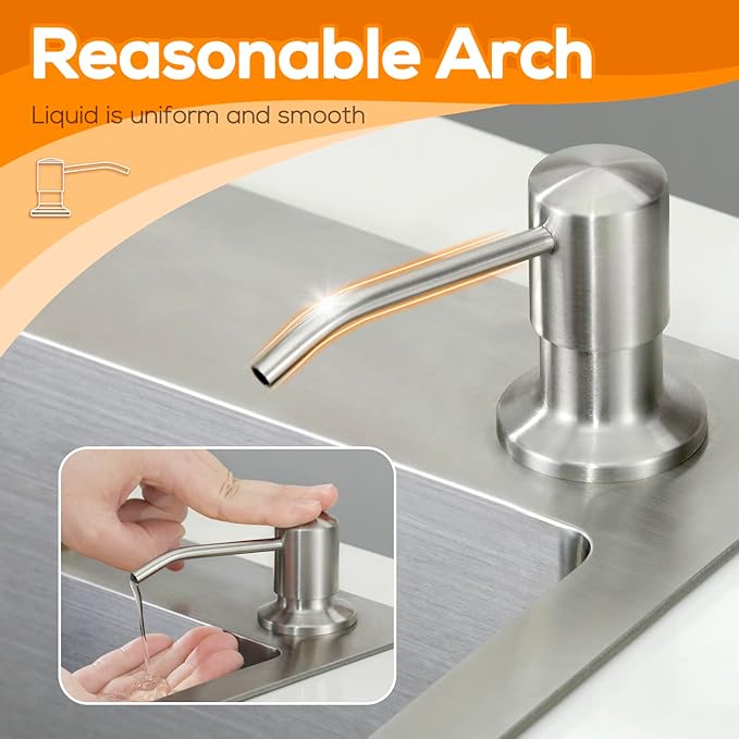 Soap Dispenser for Kitchen Sink, Bulit in Soap Dispenser Lotion Dispenser with 17 OZ Large Soap Bottle Refill from The Top, Brushed Nickel Stainless Steel Countertop Pump Head