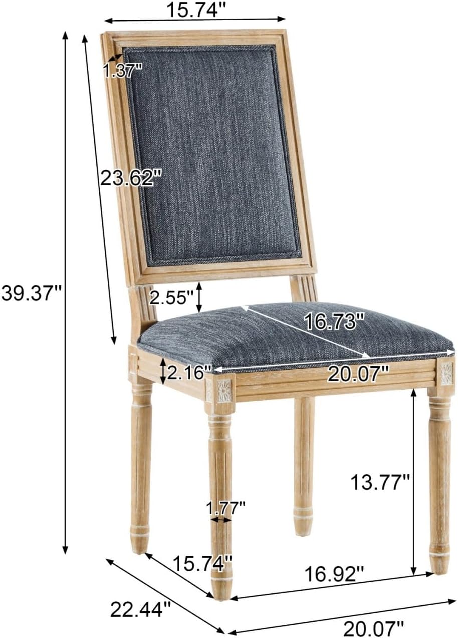 Merax Upholstered Solid Wood Dining Chairs Set of 6, French Country Style Accent Side Seating Furniture for Kitchen, Living Room, Cushioned Back, Blue Gray