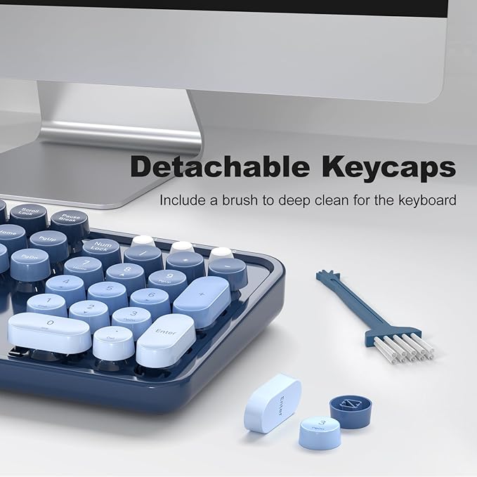 Wireless Keyboard Mouse Combo, Retro Typewriter Full-Size Keyboard with Round Keycaps, 2 in 1 USB Connected Mouse for Windows PC, Laptop, Computer, Desktop, Home and Office Use