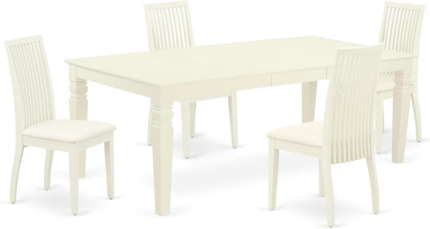 East West Furniture LGIP5-LWH-C 5 Piece Dinette Set for 4 Includes a Rectangle Dining Table with Butterfly Leaf and 4 Linen Fabric Dining Room Chairs, 42x84 Inch, Linen White