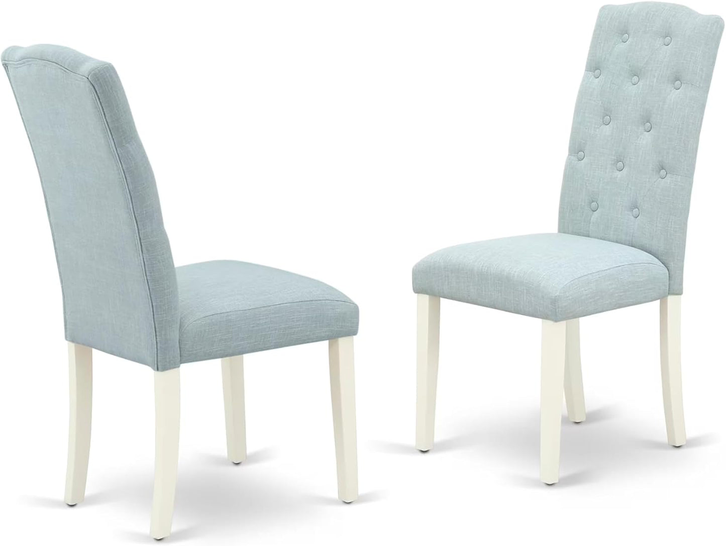 East West Furniture X027CE215-9 9 Piece Dining Table Set Includes a Rectangle Dining Room Table with X-Legs and 8 Baby Blue Linen Fabric Upholstered Parson Chairs, 40x72 Inch, Multi-Color