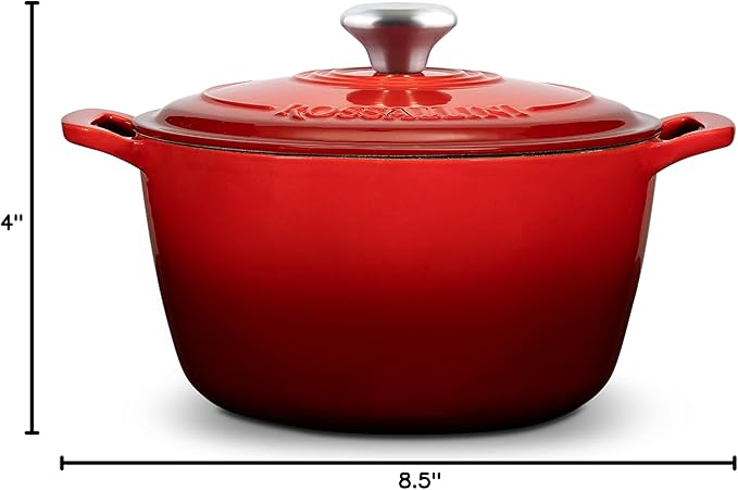 Signature Enameled Cast Iron Dutch Oven, Non-Stick Serving Pot with Tight Fitting Lid for Perfect Roasting, Baking, Sauteing, and Bread Making | 3.5Q (3.3L) - Red