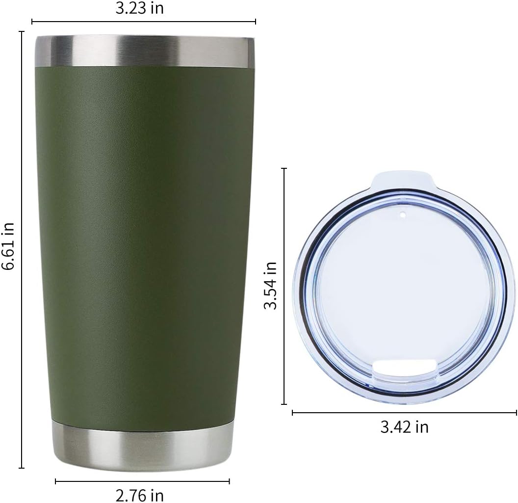 DOMICARE 20oz Stainless Steel Tumbler Bulk with Lid, Double Wall Vacuum Insulated Travel Mug, Powder Coated Coffee Cup (Army Green, 4)