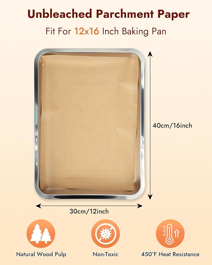 YQL 12x16 Inch 150PCS Disposable Pre-cut Parchment Paper Sheets, Unbleached Parchment Paper Liners, Non Toxic Rectangular Air Fryer Liners for Cookies, Bread, Roasting, Air Fryer and More