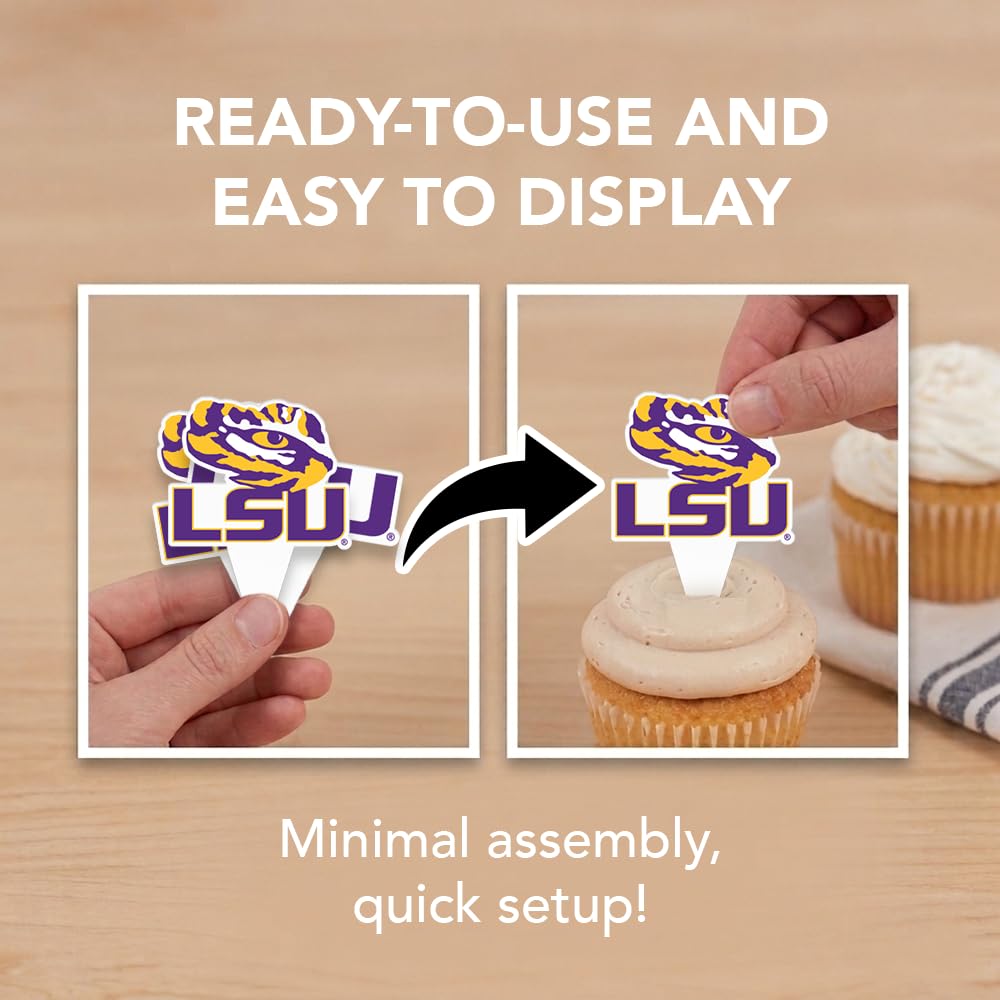 Desert Cactus Louisiana State University Cupcake Topper and Cake Toppers Set - LSU Tigers 25 Pcs Food Party Supplies, Tablecloth Decorations, Graduation and Game Day