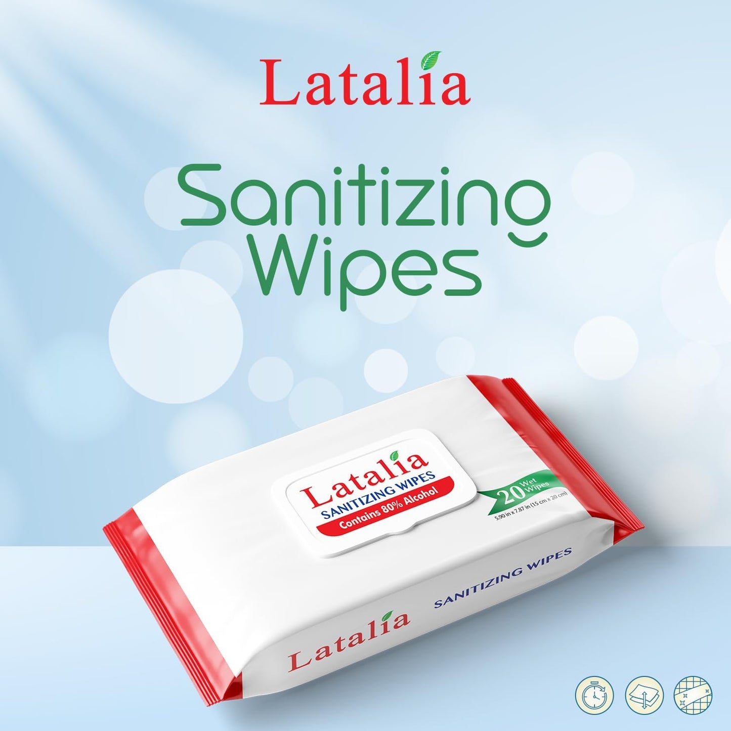 Hand Wipes | 80% Alcohol Hand Sanitizer Wipes for Hands & Face Moisturizing, Gentle, Convenient and Fragrance Free (Pack of 3, 20 Counts)
