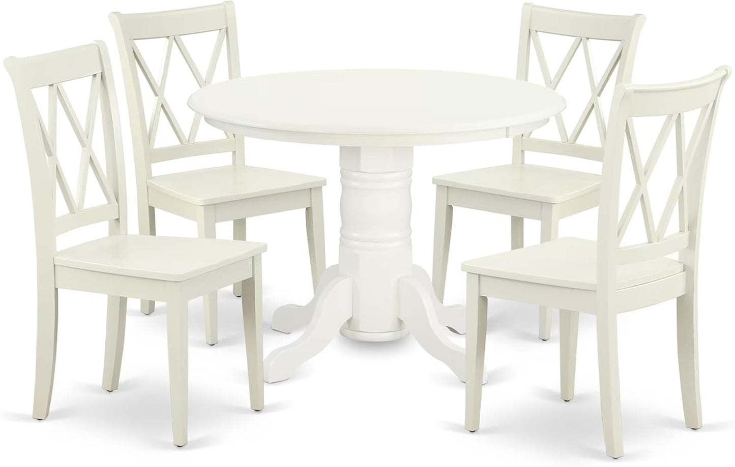 East West Furniture SHCL5-LWH-W 5 Piece Dining Table Set for 4 Includes a Round Kitchen Table with Pedestal and 4 Kitchen Dining Chairs, 42x42 Inch, Linen White