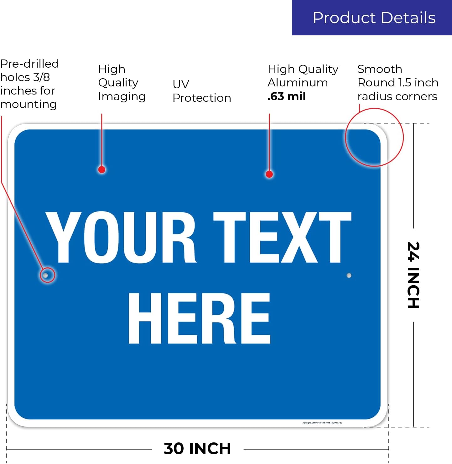 Personalized Custom Blue Background Customize for Office, Business, Workplace, Home, Airbnb, Delivery Sign, 24x30 Inches, Rust Free .063 Aluminum, Fade Resistant, Made in USA by Sigo Signs