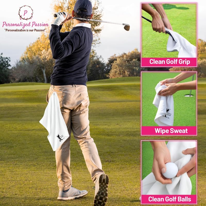 Personalized Passion Golf Towels with Corner Grommet - 16"x26" Customized Velour Cotton Golf Bag Towels with Name - Super Soft and Highly Absorbent - Quickly Remove Dirt and Sweat - Orange