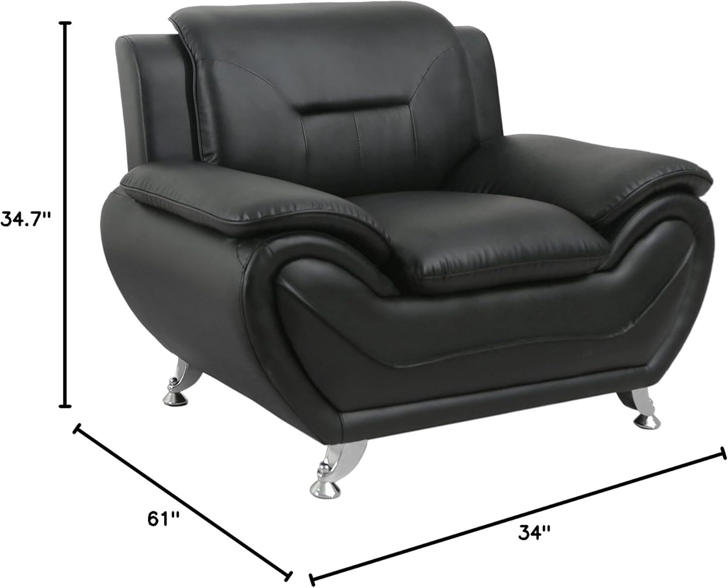 Container Furniture Direct Michael Modern Faux Leather Upholstered Stainless Steel Legs Living Room, Chair, Black