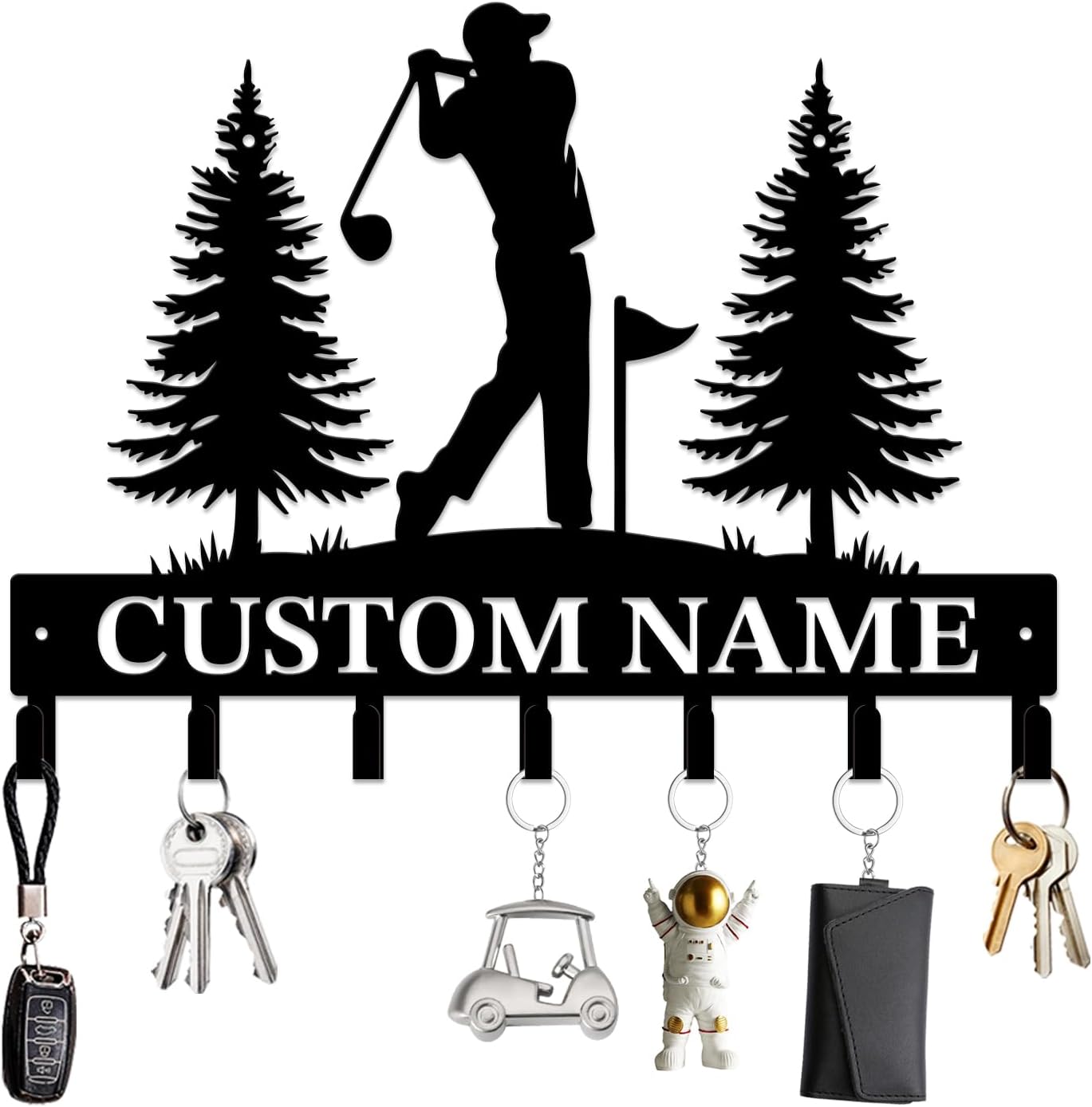 Personalized Custom Name Golf Ball Wall Keys Hooks,Metal Golf Art Clothes Hooks,Metal Golf Lover Wall Home Storage Decorative,For Front Door, Hallway, Kitchen, Bedroom,Keys,Hats (Style A)