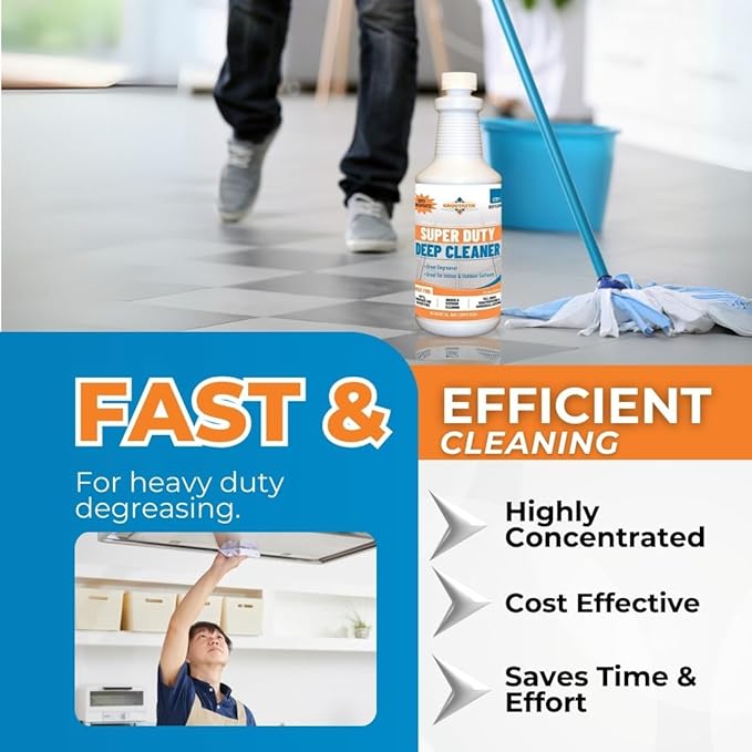 Super Duty Degreaser – Heavy Duty Tile & Grout Cleaner for Kitchens, Bathrooms & Floors – Removes Grease, Soap Scum & Deep Stains – Non-Corrosive Concentrate