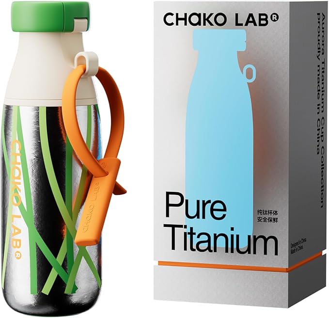 CHAKO LAB Ti material Water Bottle with Two Strap | BPA-Free Leak Proof | 17oz Bottle with Spout Lid & Straw | Grass