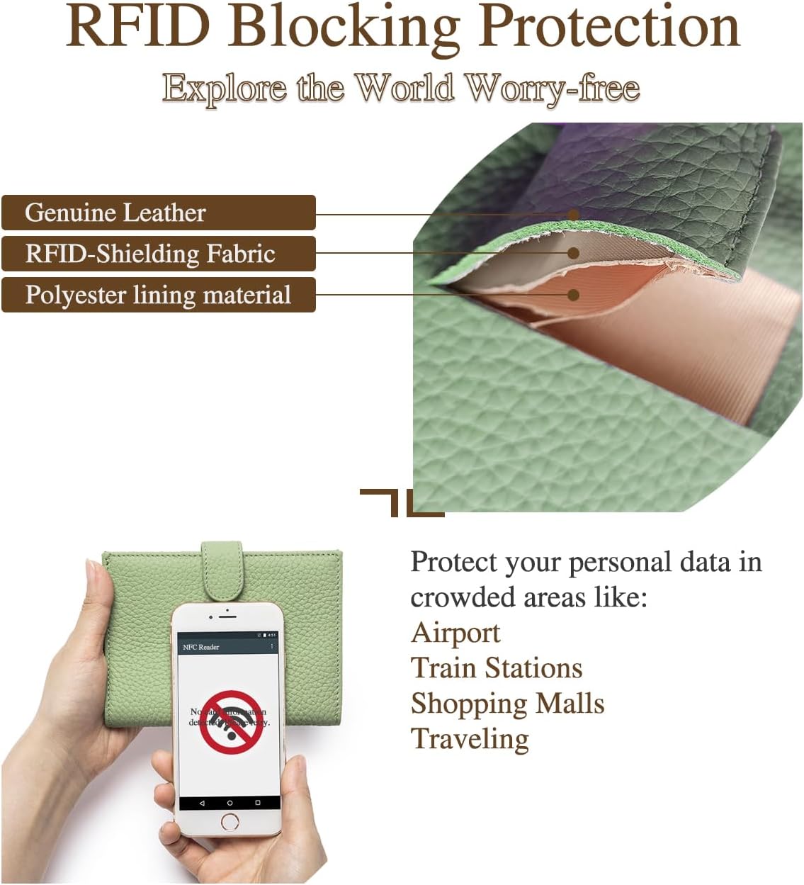 RFID Leather Passport Holder for Travel Women – Slim Passport Wallet with 1 Passport Slot & 3 Card Slots, Zippered Coin Pocket & SIM Slot – Travel Passport Cover Case (Light Green)
