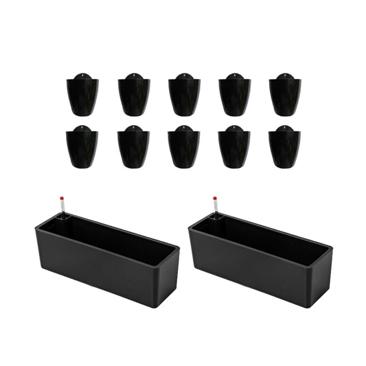 LaLaGreen Bundle- 2-Pack, 16 Inch Rectangular Self Watering Planter + 10-Pack, 5 Inch Black Self Watering Plastic Pot Decorative Eco Living Wall Mount Hanging Garden Windowsill Herb Boxes Indoor Home