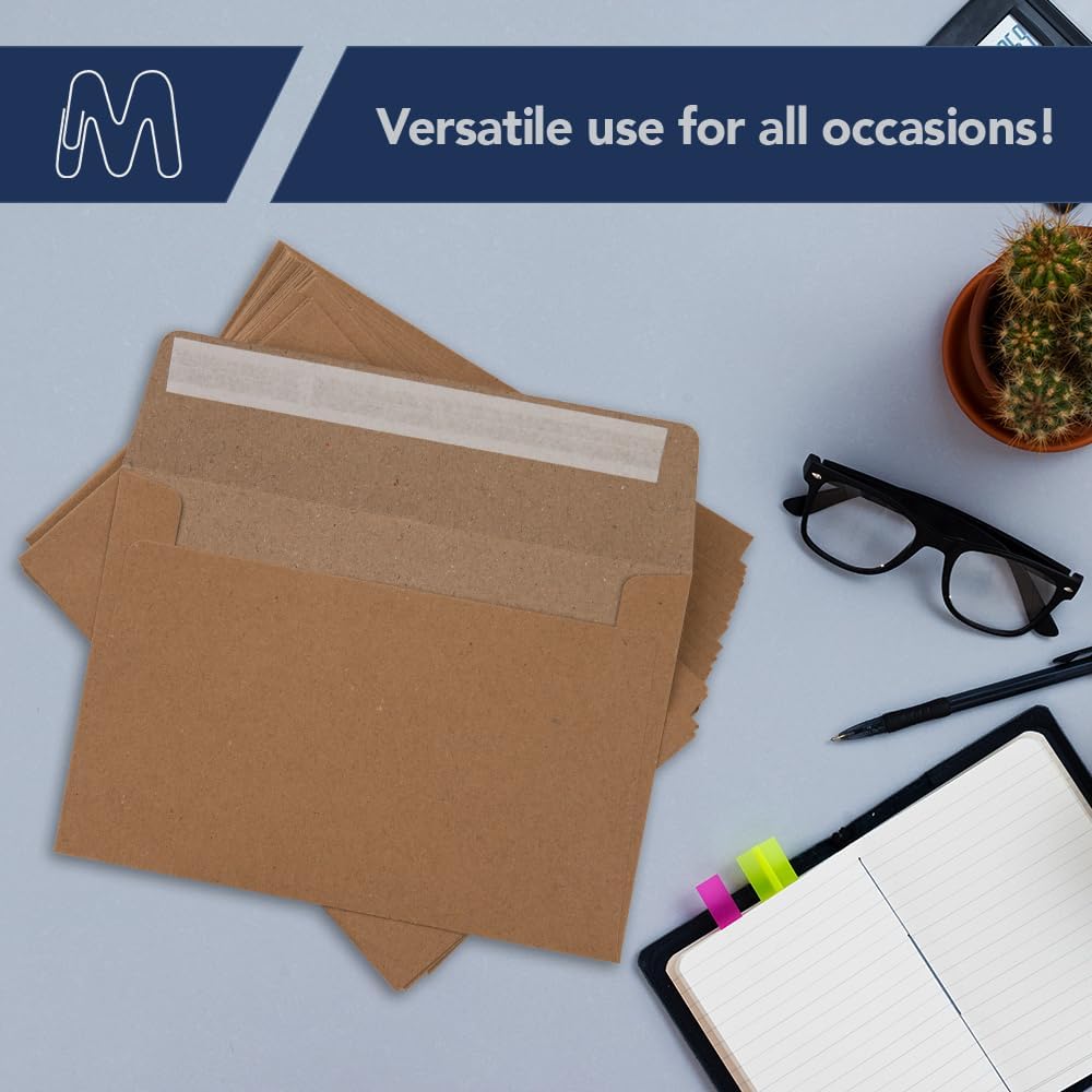 MOS A2 Kraft Envelopes 4.4 x 5.75 Inch 500 Pack — Brown Self-Seal Heavyweight Invitation Envelopes for Greeting Cards, RSVP, Card Making, Wedding Invitations, Business Mailings