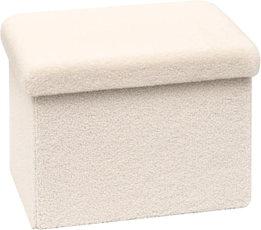 16.5 Folding Storage Ottoman Cube - Small Footrest with Sherpa Top, Multi-Functional Storage for Bedroom, Living Room,White
