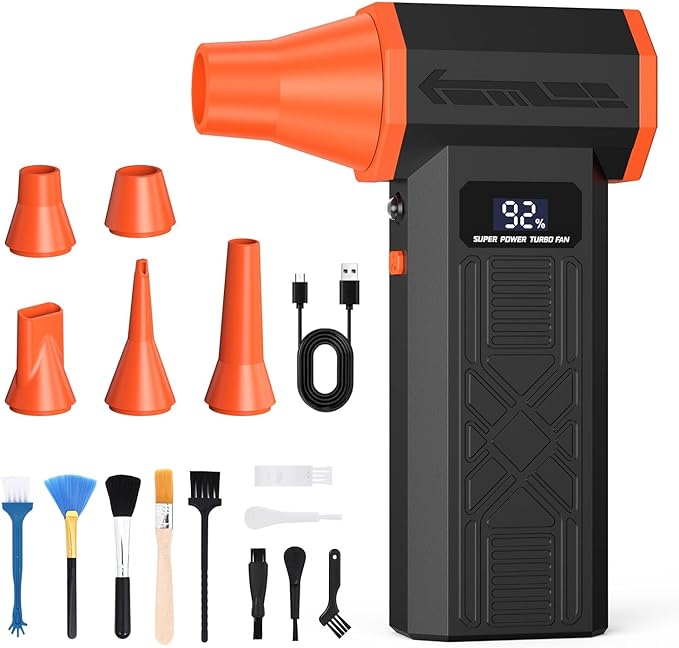 Compressed Air Duster, 120,000RPM Electric Air Duster, 4 Speeds Powerful Brushless Motor with LED Light, Rechargeable Cordless Air Blower for Christmas, Computer, Keyboard, Car, Home