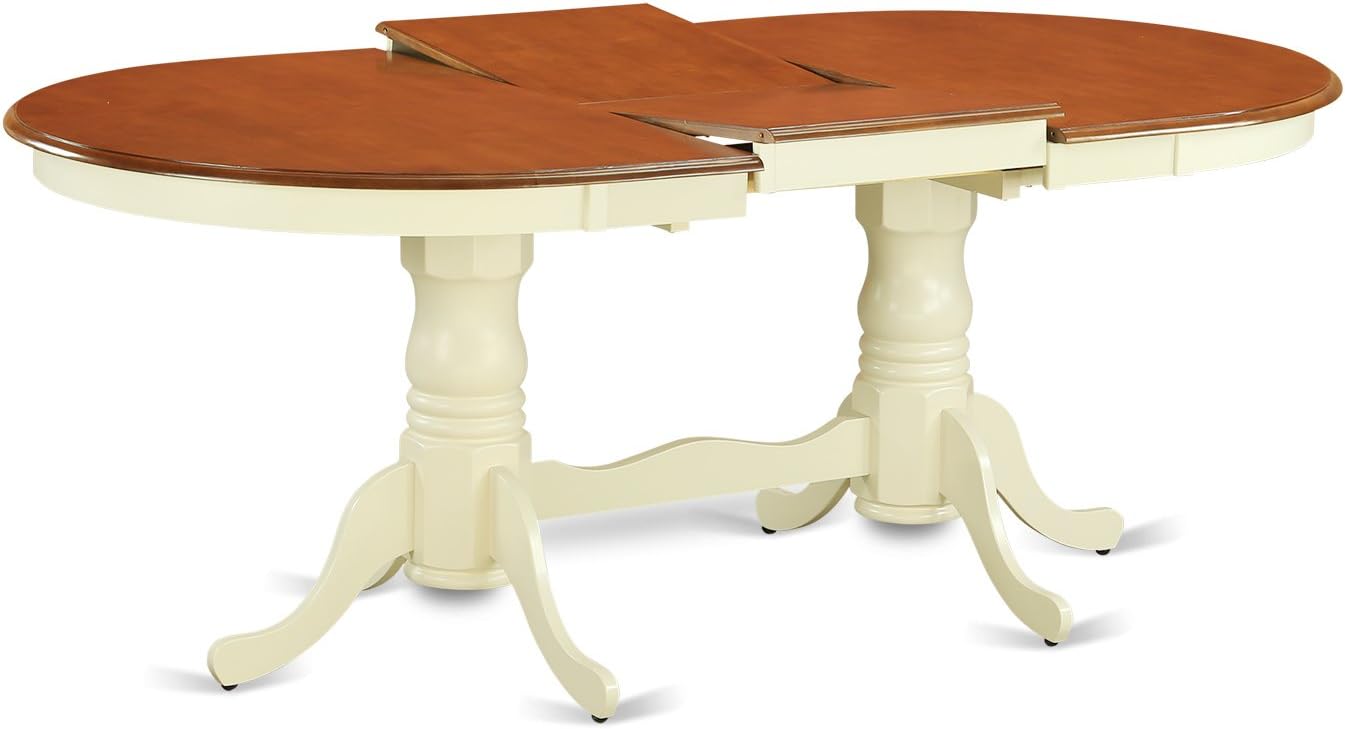 East West Furniture PLQU5-WHI-W 5 Piece Modern Dining Table Set Includes an Oval Wooden Table with Butterfly Leaf and 4 Dining Room Chairs, 42x78 Inch, Buttermilk & Cherry
