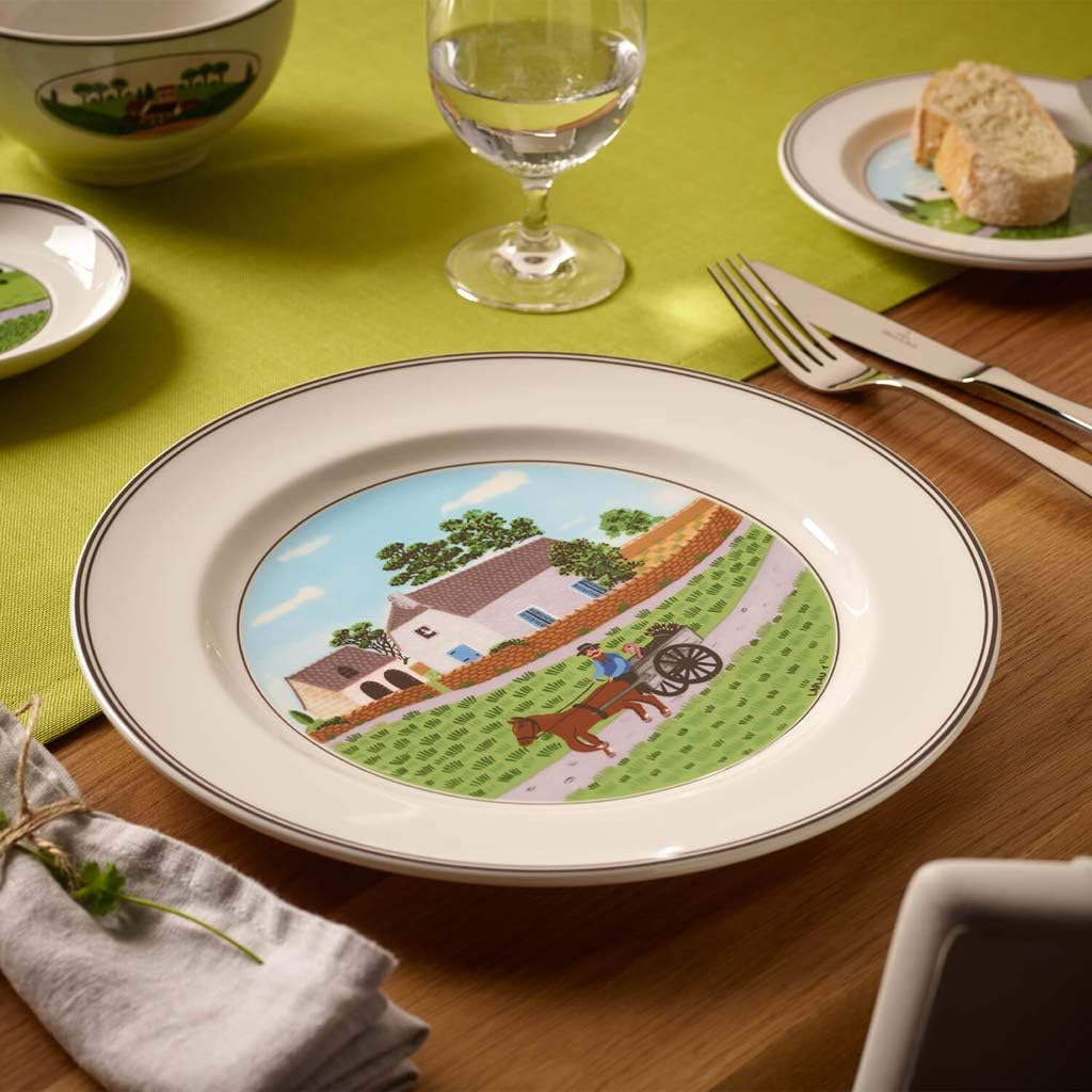 Villeroy & Boch Design Naif Dinner Plate #1-Going to Market, 10.5 in, Premium Porcelain, White/Colorful