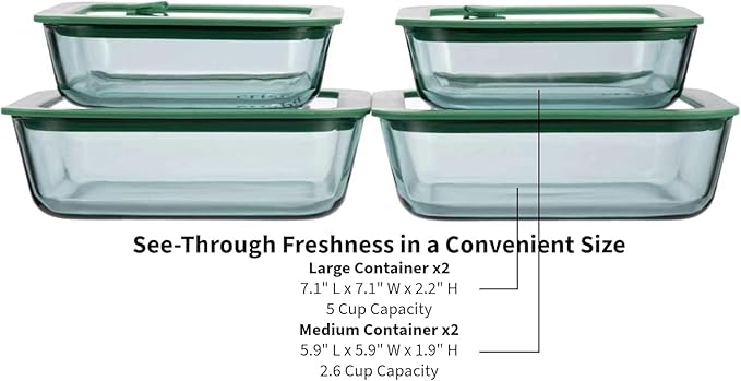 Crispa Teal Glass Food Storage Containers with Silicone Glass Lids, 8-Piece Set Meal Prep - 2x 40oz & 2x 20oz, 100% Plastic-Free Leakproof Airtight, Freezer Oven Microwave Safe