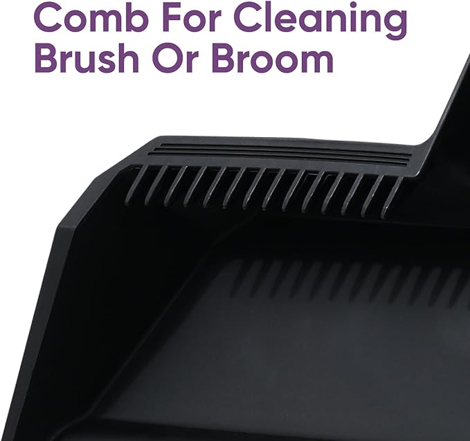 Superio 4-Pack Wide Plastic Dustpan with Comb - 16" Wide, Rubber Lip, Broom Handle Clip, Black