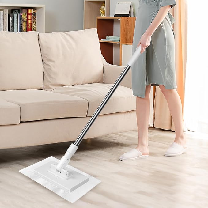 Disposable Dust Mop with 4 Reusable Cloths, mopa desechable para el polvo con 4 PañOs Reutilizables, 39in Long Handle Retractable Gap Dust Cleaner with Locking Head for Multi Surface Clean, Wet & Dry