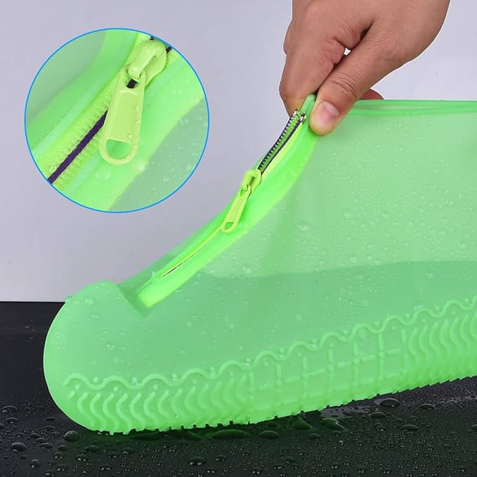 Waterproof Shoe Covers, Silicone Reusable Shoe Cover Non-slip Durable Zipper Elastic Rain Cover Protection for Men Women (M (Women 5-7, Men 5-6), Green)