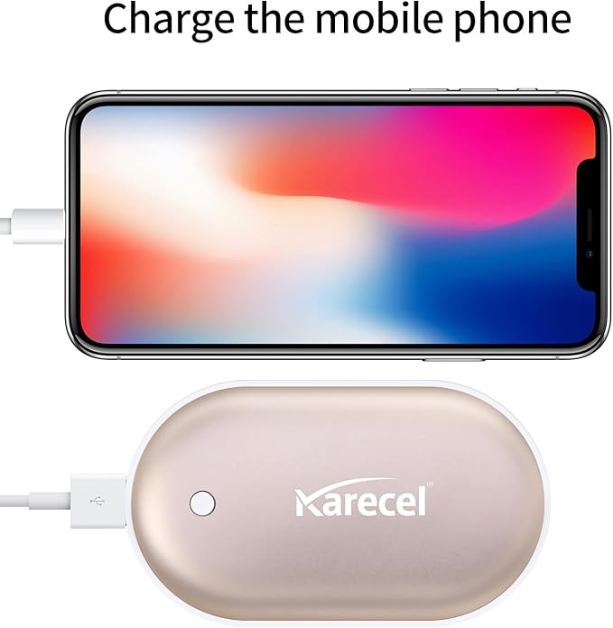 Karecel Rechargeable Hand Warmers 2 Pack, 10,400mAh Double Sided Heat Electric Hand Warmers Power Bank, Portable Pocket USB Heated Handwarmers, 4-inch Full-Surface Heat & Quick Charge, Men Tech Gifts