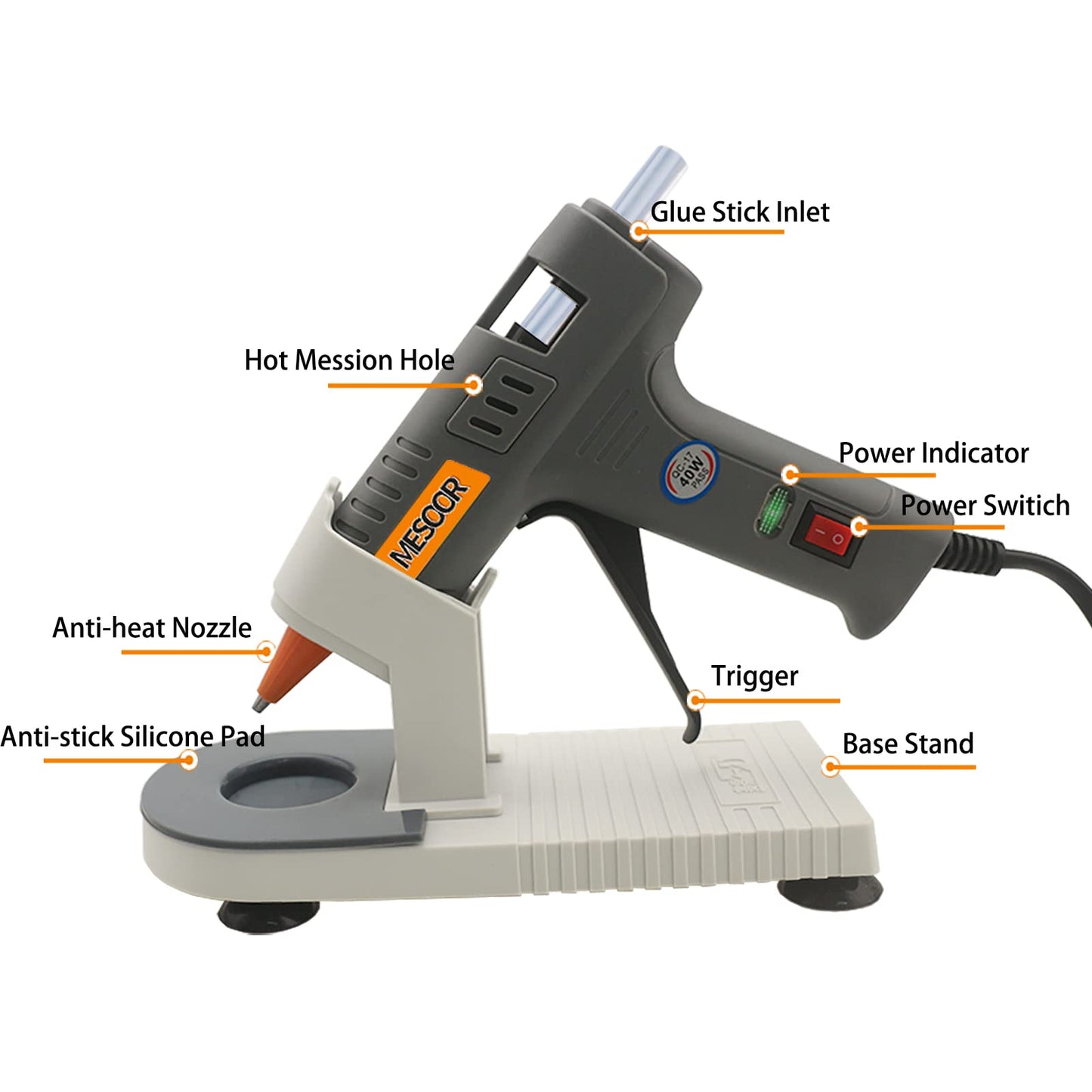 40W Mini Hot Glue Gun with Stand, 30pcs Glue Sticks and 3pcs Silicone Finger Protectors, High Temperature Anti-drip Melting Craft Hot Melt Glue Gun Kit for Quick Home Repairs Arts Crafts DIY & Sealing