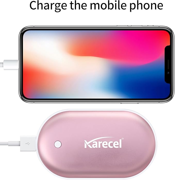 Karecel Hand Warmers Rechargeable 2 Pack, 10400mAh Double-Sided Heat Electric Handwarmers Powerbank, 4-inch Full-Surface Heat, Portable Camping Hand Warmers, Men Gifts for Christmas, Winter Essentials